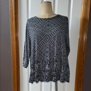 Lucky Brand Blue White Pattern Blouse with Relaxed Fit-SZ 3X